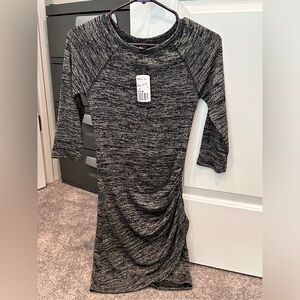 Small charcoal dress and stretchy.